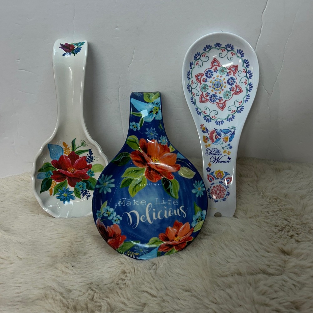 Pioneer Woman Spoon Rest Set Floral Blue White Kitchen Decor Farmhouse 3 total